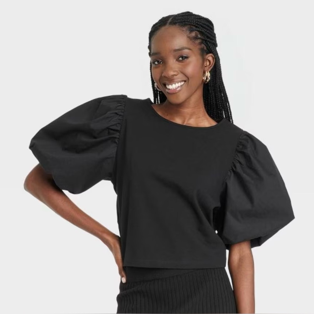 a new day Black Puff Sleeve Tee